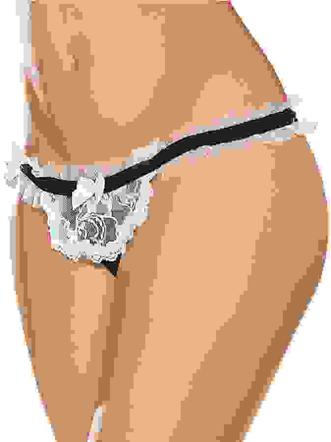 Escante Crotchless French Maid Thong, Black, hi-res